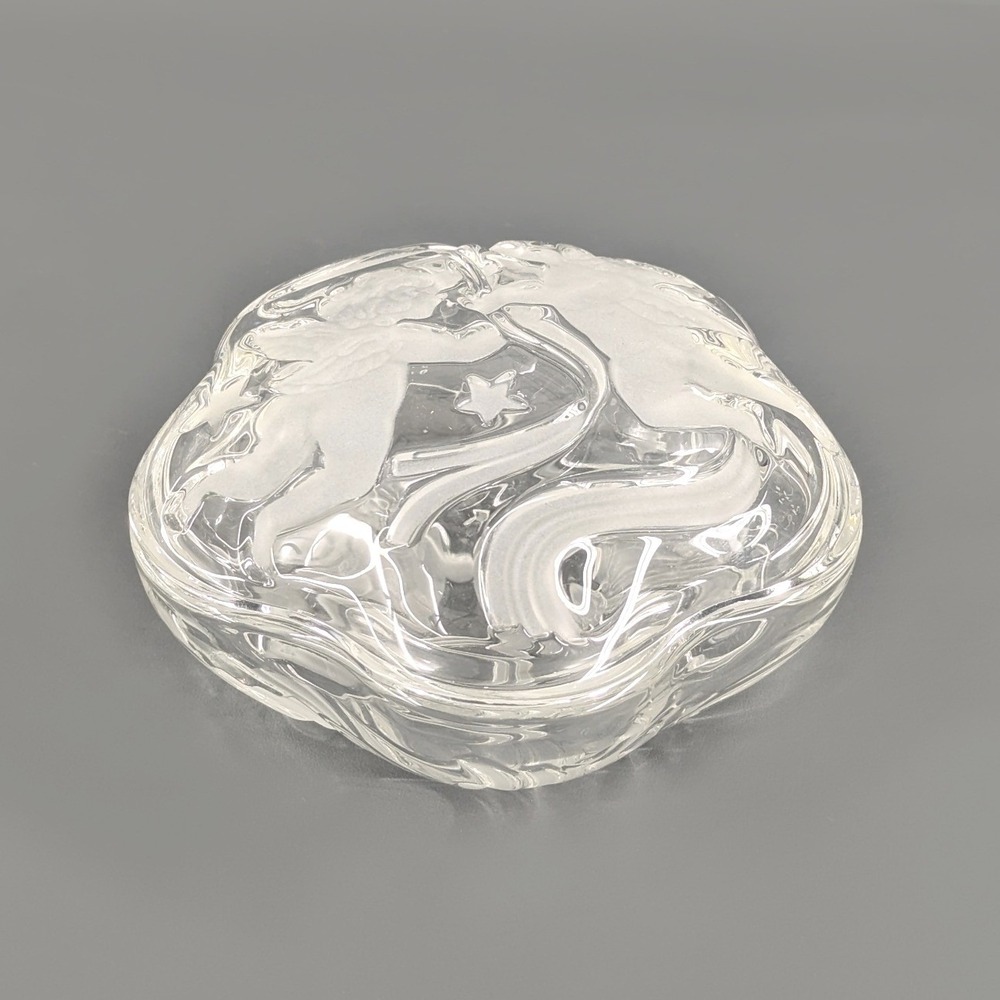 Vintage Frosted Glass Cherub Trinket Box Angel Shooting Star Jewelry Dish